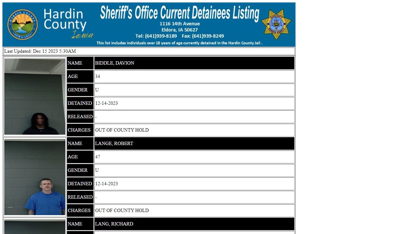 Hardin County Current Detainees