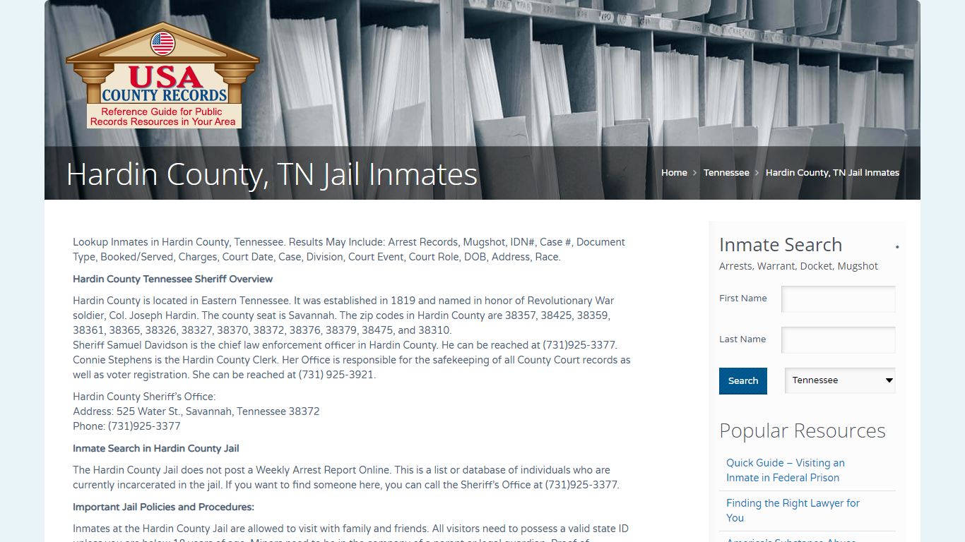 Hardin County, TN Jail Inmates | Name Search